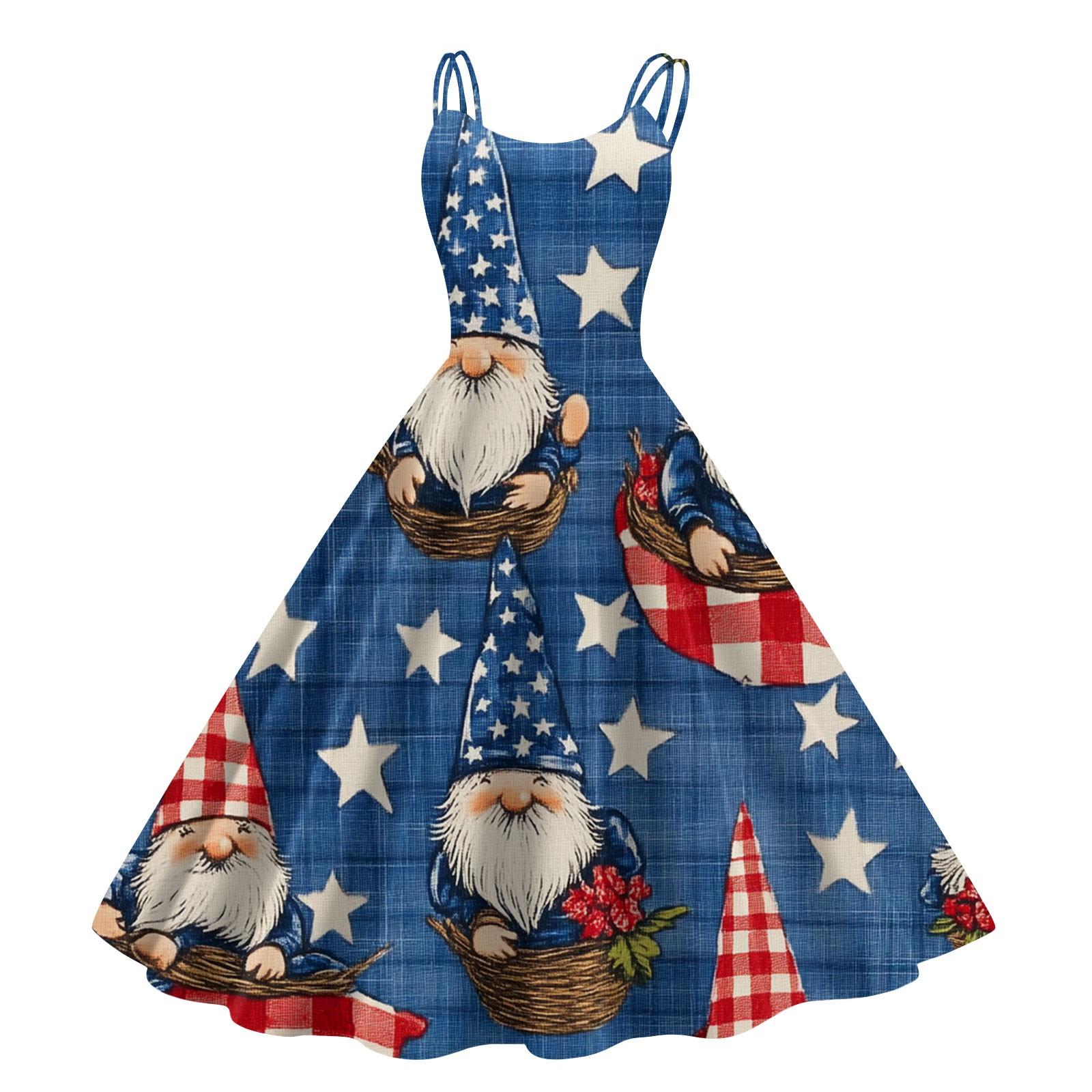Independence Day Printed Women s Casual Sexy Strapless Punk Vintage Dresses L