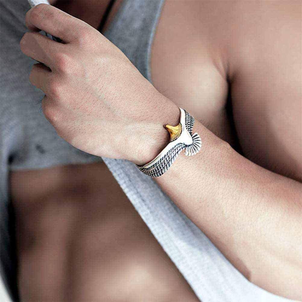 Eagle Bracelet Vintage Rock Punk Bangle Cuff Wristband Open Ended for Men Women Silver Z4113