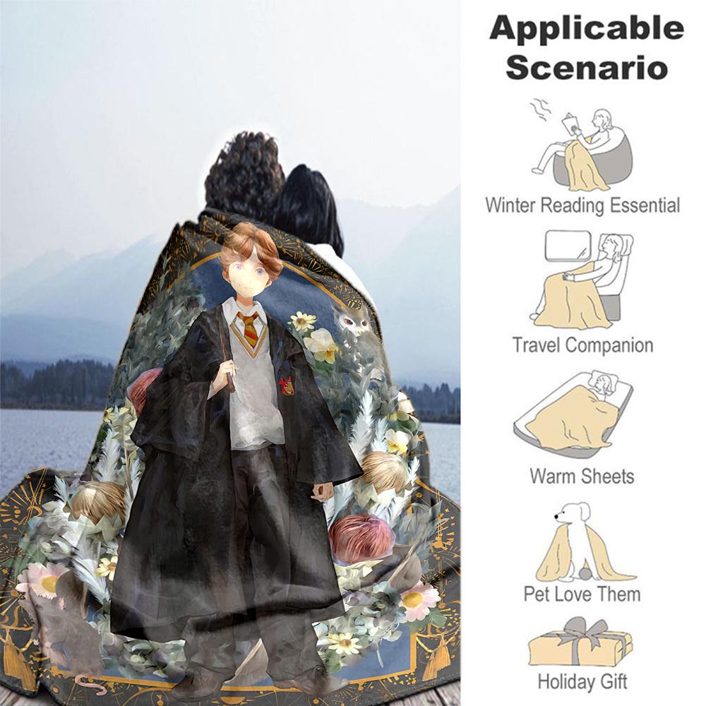 1pc wizard robe owl mouse Outdoor Flannel Throw Blanket All Season Soft Warmth,Home Decor 1031246