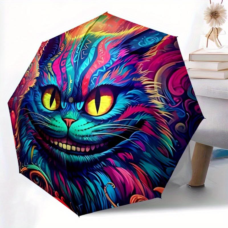 1pc Psychedelic Cat Automatic Open/close Folding Compact Cute Cute Umbrella, 8 Rib Sturdy Canopy, Lightweight Portable, Commuting Use, Gift,,106