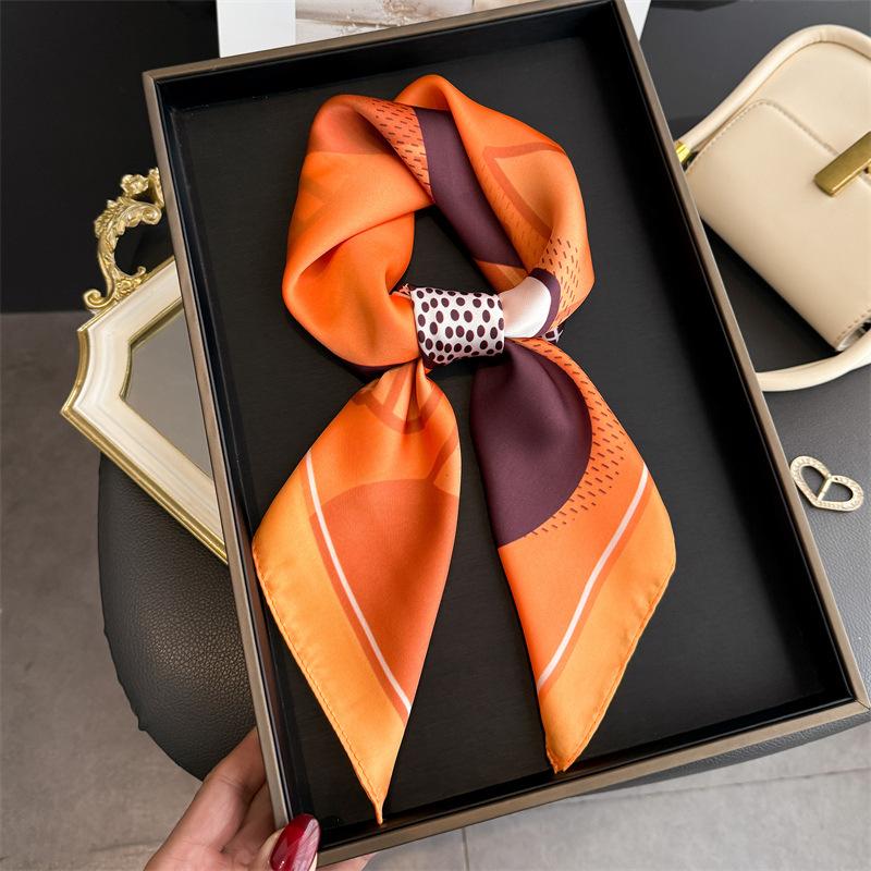 New Color-Block Printed Scarf Luxury Soft Satin Stylish Versatile Neck Scarf For Women Hairbands Headscarf Bandana