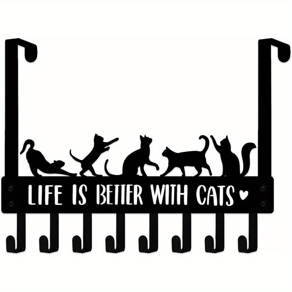 8 Pack Gothic Cat Shaped Wall Hooks for Clothes Towels, Black Metal Coat Rack