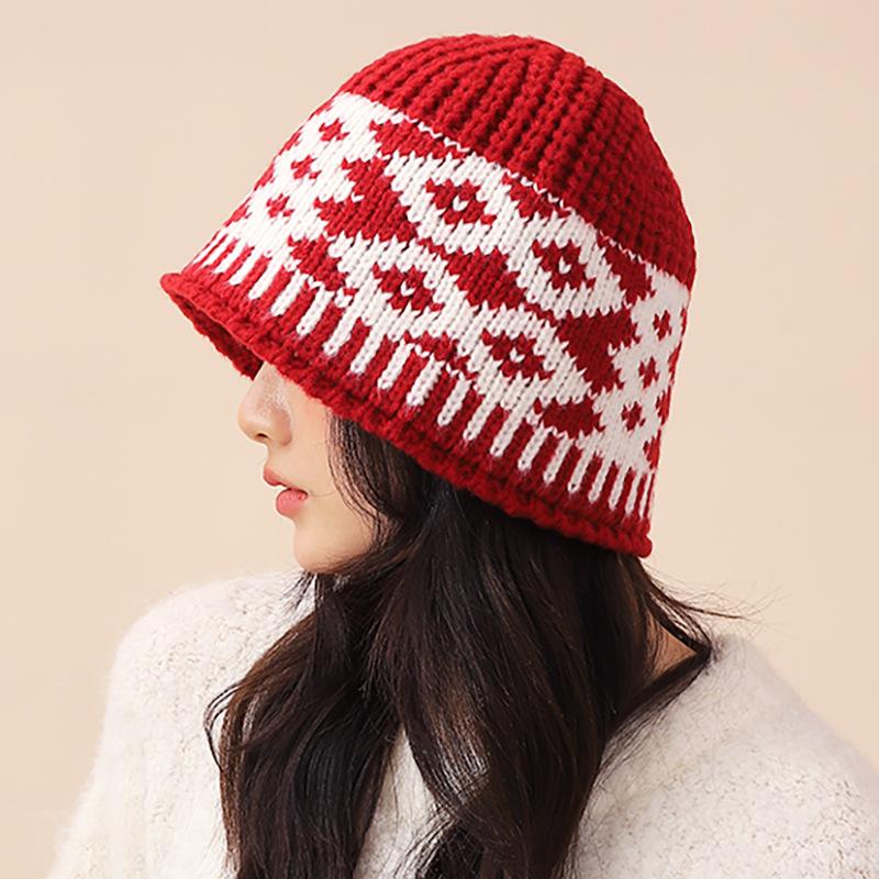 2025 new rhombus pattern wool hat female couple casual versatile warm ear protection cold hat knitted hat
