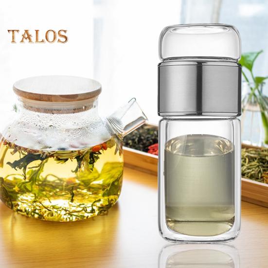 Tee-Ei-Flasche aus Glas, doppelschichtige Isolierung, tragbarer Reise-Teekocher mit Filter, 300 ml, auslaufsicherer Trinkbecher für Aktivitäten im Homeoffice und im Freien