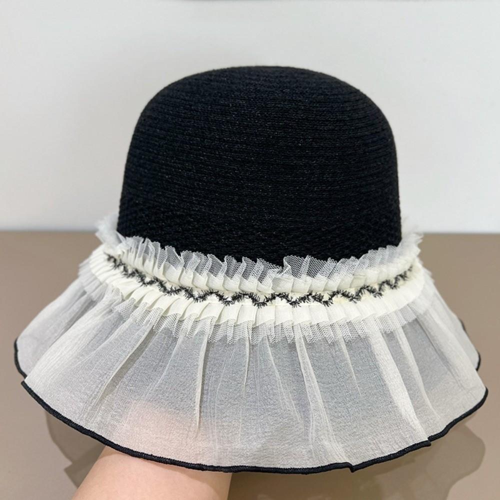 Trendy Sun-protective Woman s Fisherman Cap Breathable Lace trim Sun Hat Spring Summer Elegant Straw Hat for Tourism Vacation