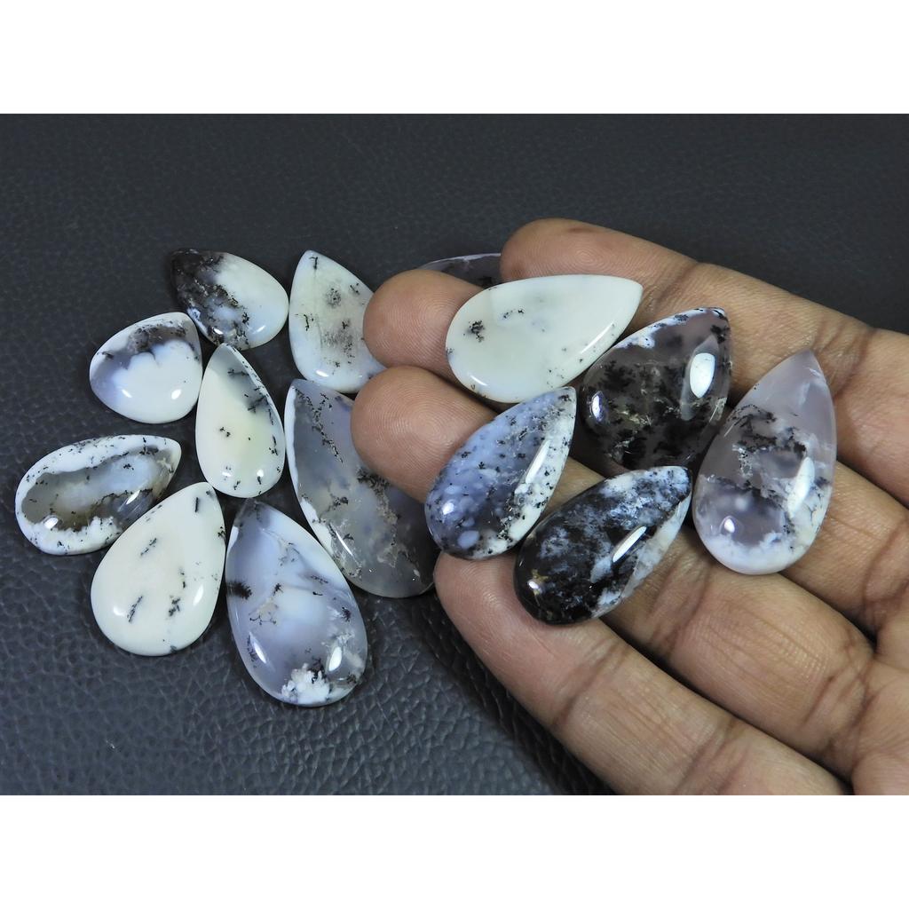 290Cts. Natural Dendrite Opal Agate Pear Cabochon Loose Gemstone 15Pcs Lot C-1983