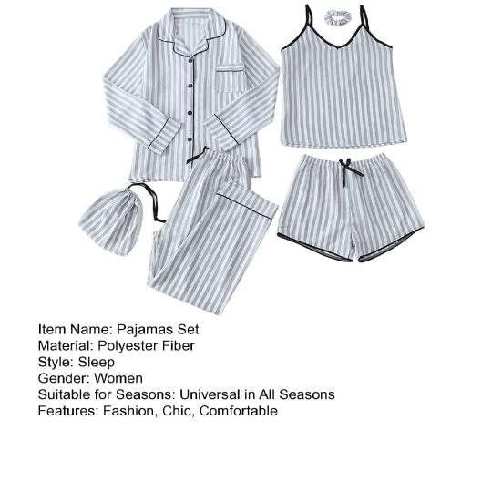 Women'S 7-Piece Satin Pajama Set Sexy Cami Top Button Down