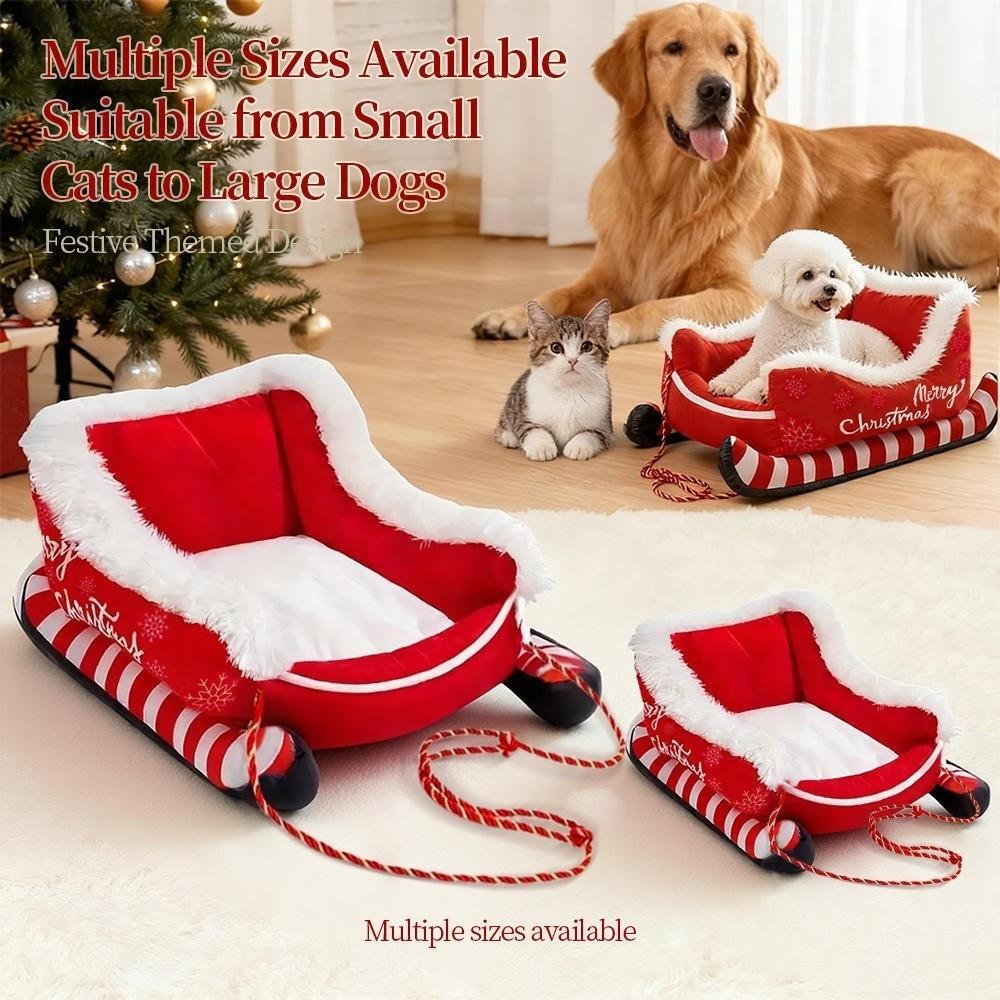 Bite Resistant Christmas Sleigh Pet Bed Reindeer Shape Xmas Sleigh Cat Nest  Holiday Gift