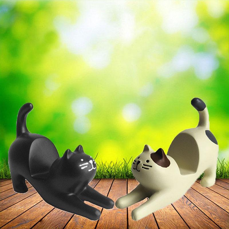 Weißer Katzen-Telefon- & Tablet-Ständer - Kreatives Harz-Ornament Geschenk