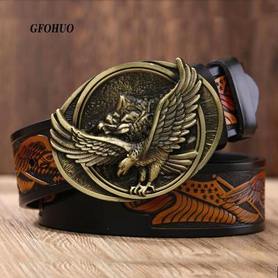 Gfohuo New Fashion Casual Cinture in pelle da uomo Maschile Top Quality Aquila Totem Rame Fibbia liscia Cintura retrò per jeans da uomo 