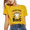 Halloween Red Wine BOO Printed Tshirt Casual Short Sleeve Suitable for Four Seasons Fashion Versatile Womens Tshirt