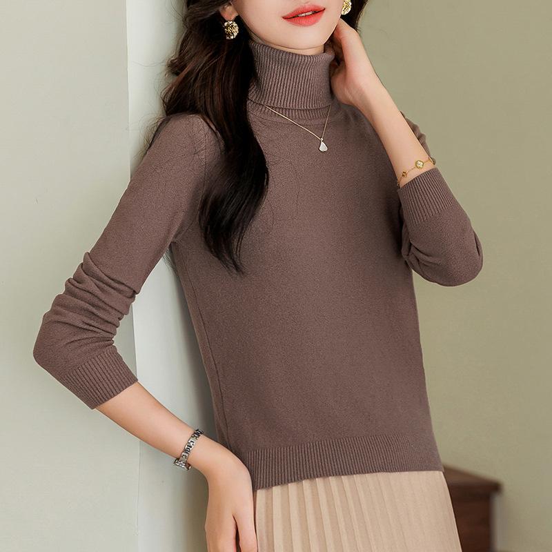 

Базовая рубашка с высоким воротом для женщин на осень и зиму, свитер с лацканами, новый трикотажный топ One size