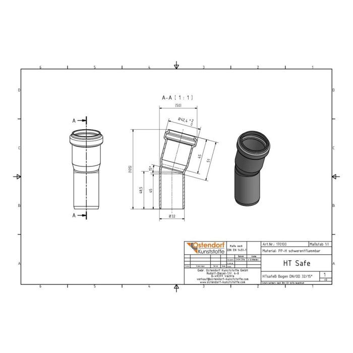Coude HTsafeB DN/OD 32 30 Degrés - Raccord PVC Évacuation