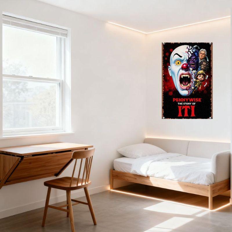 Pennywise Příběh IT Vintage plechová cedule Hororový film Nástěnná dekorace pro pánský pokoj Bar Kavárna Domácí dekorace
