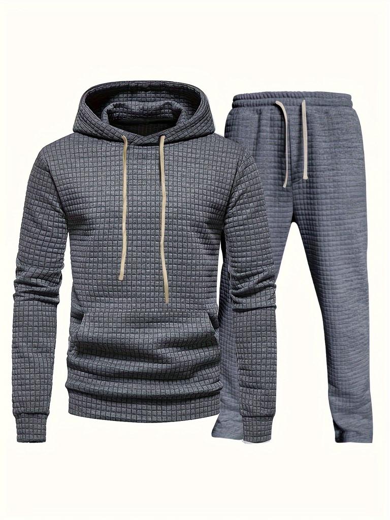 Men's Outfit Set Solid Long Sleeve Hoodie and Drawstring Sweatpants 2-piece Set for Spring Summer Outdoor Jogging Gym Workout
