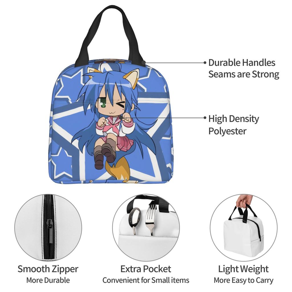 Anime Lucky Star Kawaii Portable Lunch Box for Women Multifunction Game Japanese Thermal Cooler Food Insulated Lunch Bag School