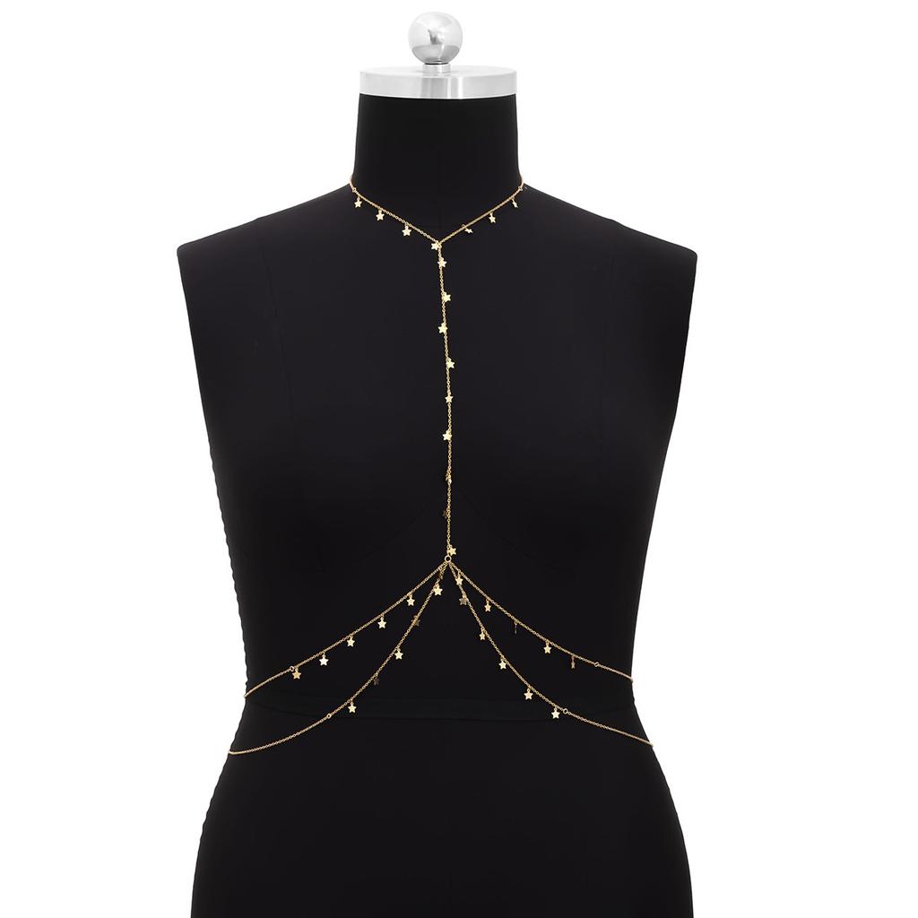 Beach Bikini Metal Multi-layered Chest Chain Sexy Star Tassel Chain Body Chain For Women