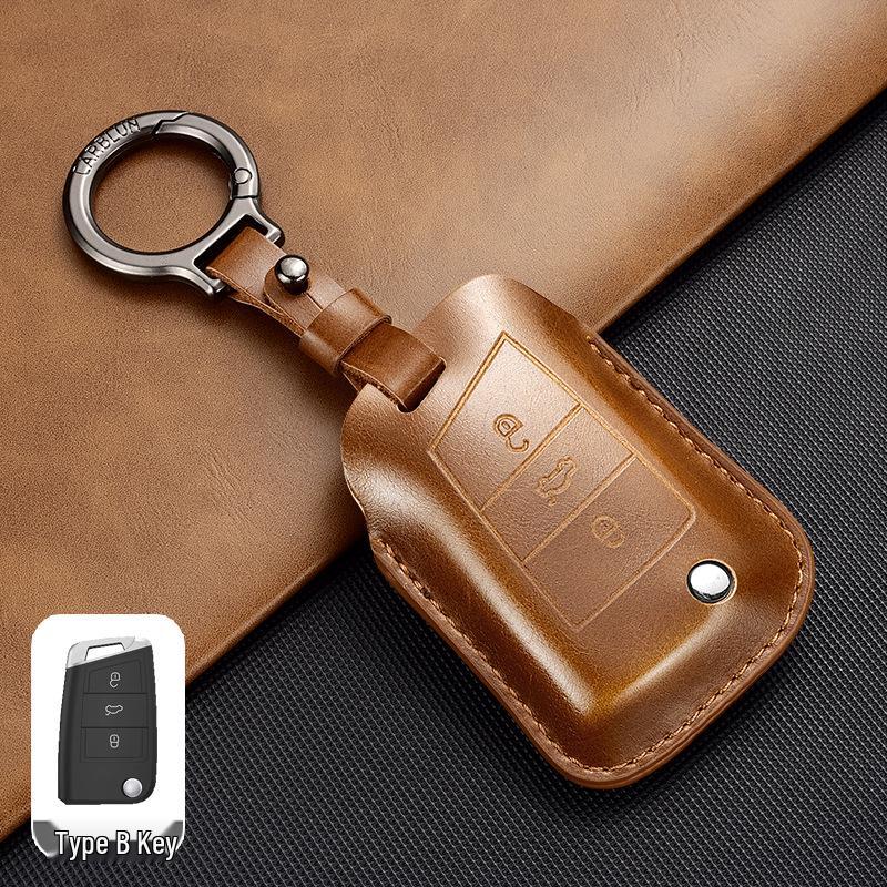 Leather Key Case for Volkswagen Models: T-Cross, Lavida, Lamando, Bora, Tiguan, Sagitar, Polo, Magotan, Passat, Tharu