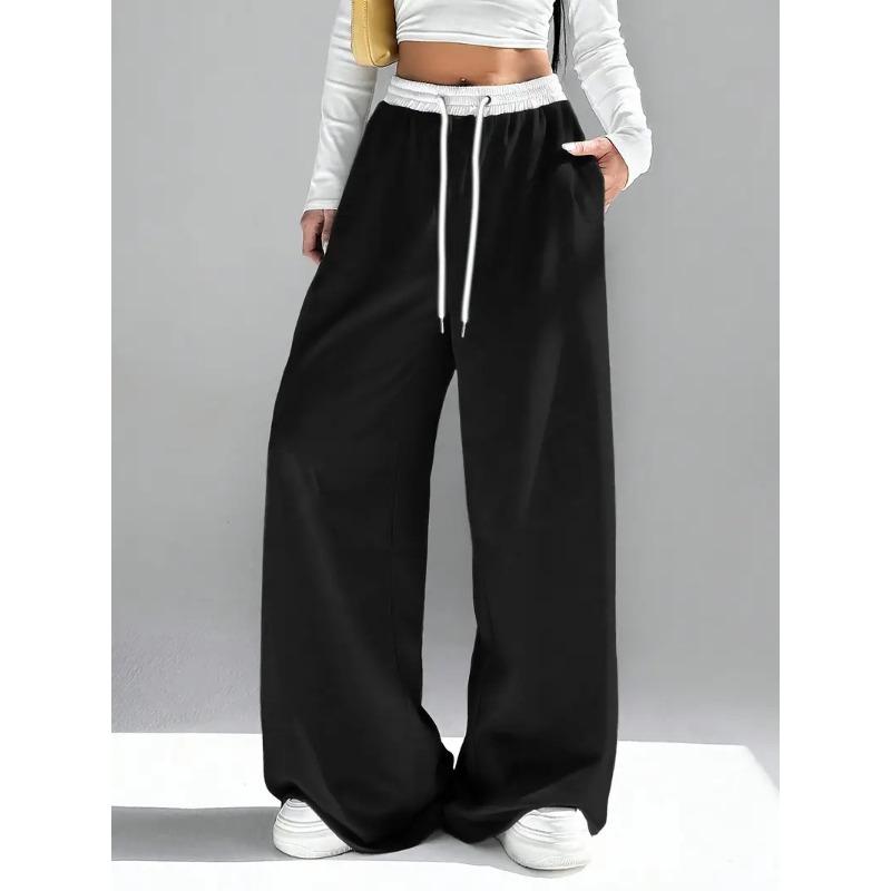Women Street Hip Hop Style Printed Pocket Loose Casual Wide Leg Long Pants
