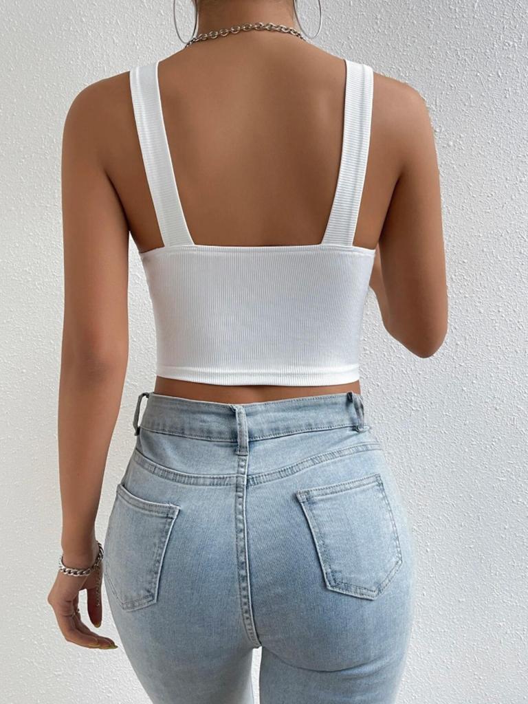 Strick Tanktop mit quadratischem Ausschnitt Crop Tops Damen Sommer Camisole Einfarbig Camisole Mode Sporttube Ärmellos Kurz Y2K Mädchen Kleidung