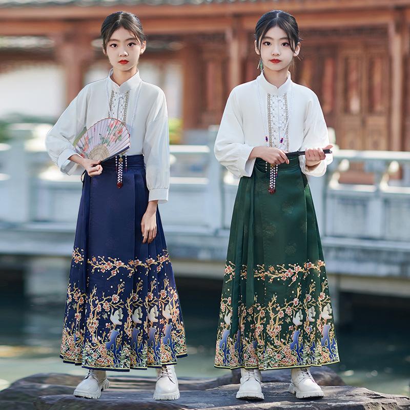 Hanfu für Kinder, Hanfu für Mädchen, chinesischer Stil, verbesserter Anzug mit Pferderock, Frühling, Sommer und Herbst, antiker Stil, Hanfu aus der Ming-Dynastie