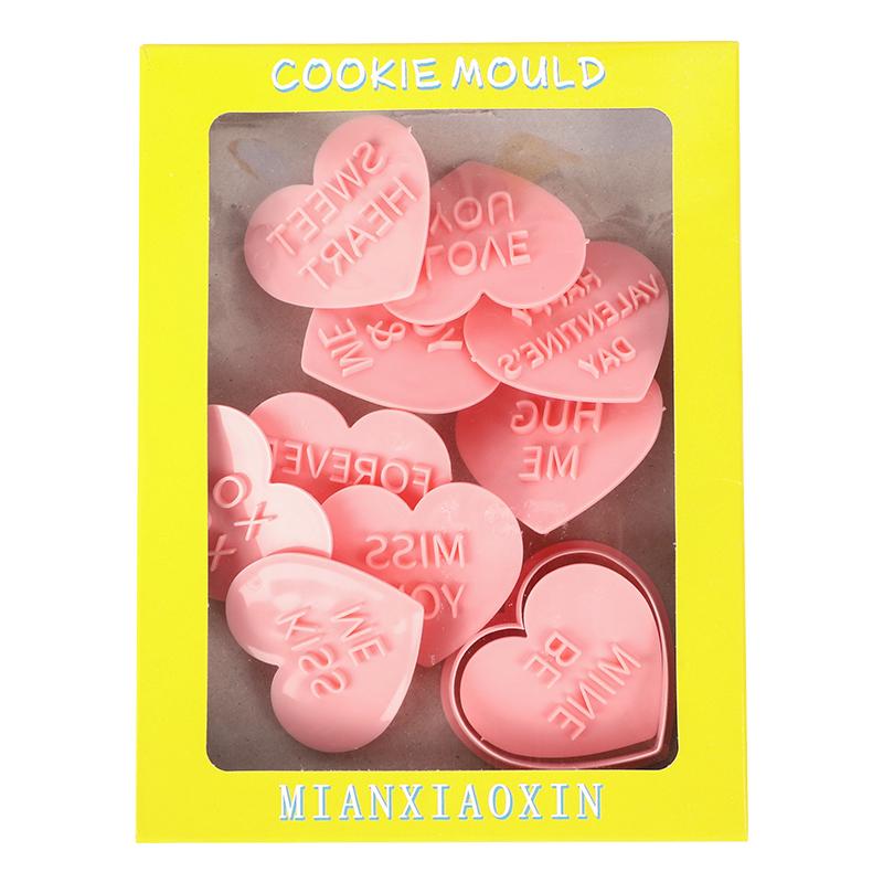 10Pcs Valentines Day Cookie Mold Love Heart Shape Biscuit Fondant Embosser Stamp for Wedding Party Cake Decorating Baking Tools