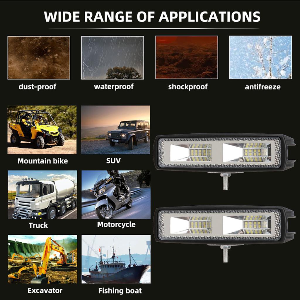 30W Car Work Light LED Bar Auxiliary Headlight 12-30V Spotlight Day Running Light 16SMD for Truck Offroad SUV ATV White 6000K