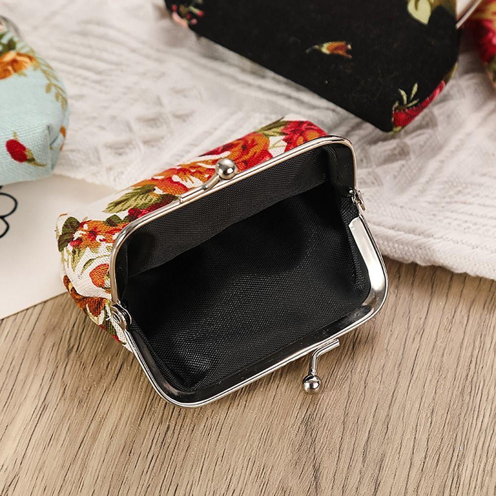 Vintage Floral Coin Purse Ethnic Style Iron Mouth Clip Change Money Organizers PU Cash Pouch Gift Bag