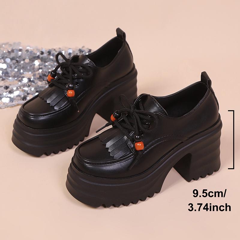 Fashion Women's Fashion Chunky High Heel Short Boots Woman Autumn Winter Platform High Heels Shoes Woman Tassel Decor Thick Sole Booties