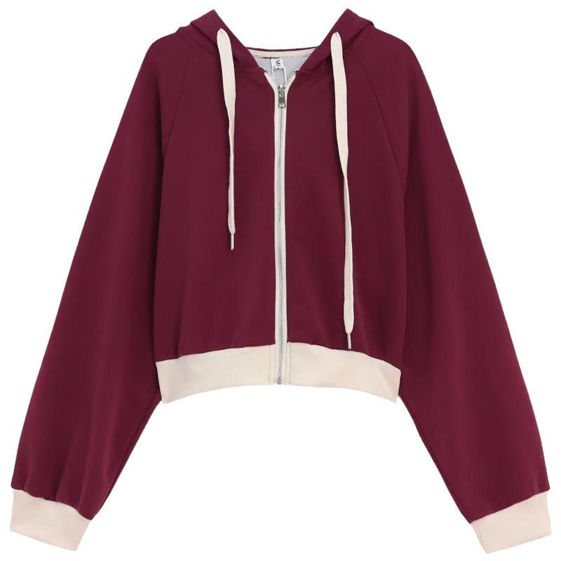 Women's Retro Color-Block Hooded Zipper Sweatshirt - Autumn/Winter 2023 Collection