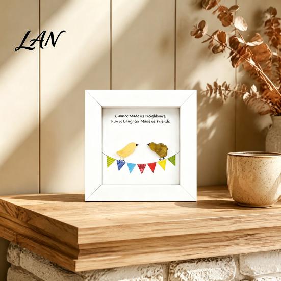 Nature Inspired Wall Hangings Handmade Sea Glass Bird Framed Art, Picture Frame, Natural Art Coastal Friendship Ornament, Christmas Tabletop