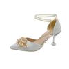 Fashion Shoes Women High Heels Women Wedding Shoes Bride Shoe Ladies Pumps Sandals Pearl Ankle Buckle Elegant Dress Women Heeled Shoes