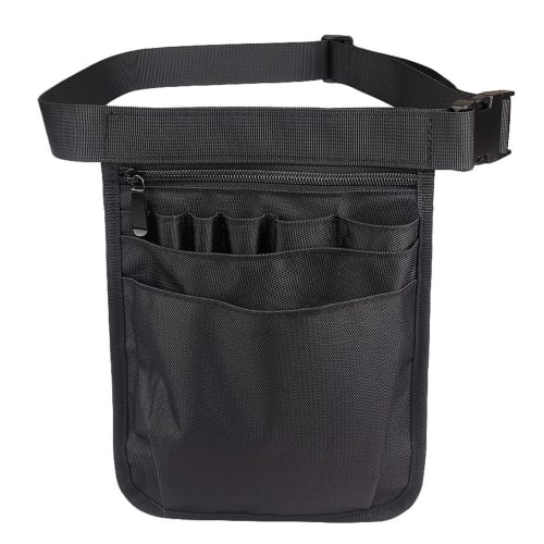Samcos Waist Pouch, Tool Bag, Large Capacity, for Childcare, Work, Nurses, Apron Bag, Belt Included, Shoulder Pouch, Multi-Function Pocket (Black)