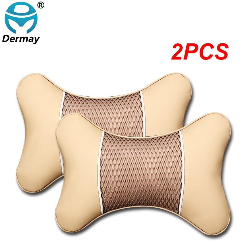 

DERMAY 2PCS Автомобільна подушка для шиї Подушка підголівник дихаюча 4 кольори автомобільні аксесуари підходить для більшості автомобілів безкоштовна доставка бежевий