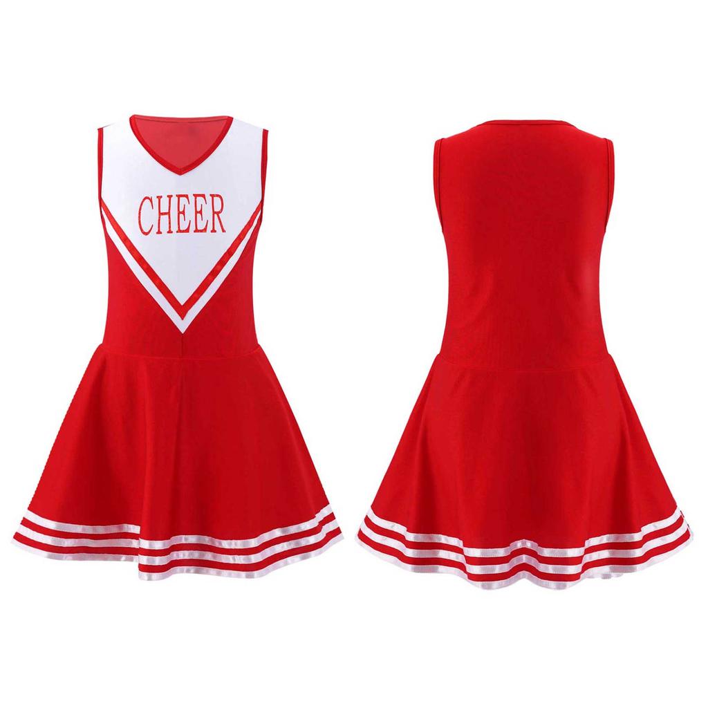 Kids Girls Cheerleading Costume School Performance Cosplay Party Clothing Sleeveless Letter Print Dress