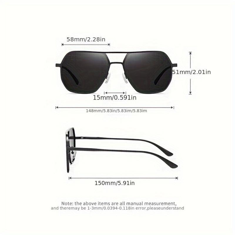 Square Polarized Pochromic Glasses Metal Frame for Men & Women Ideal for Driving