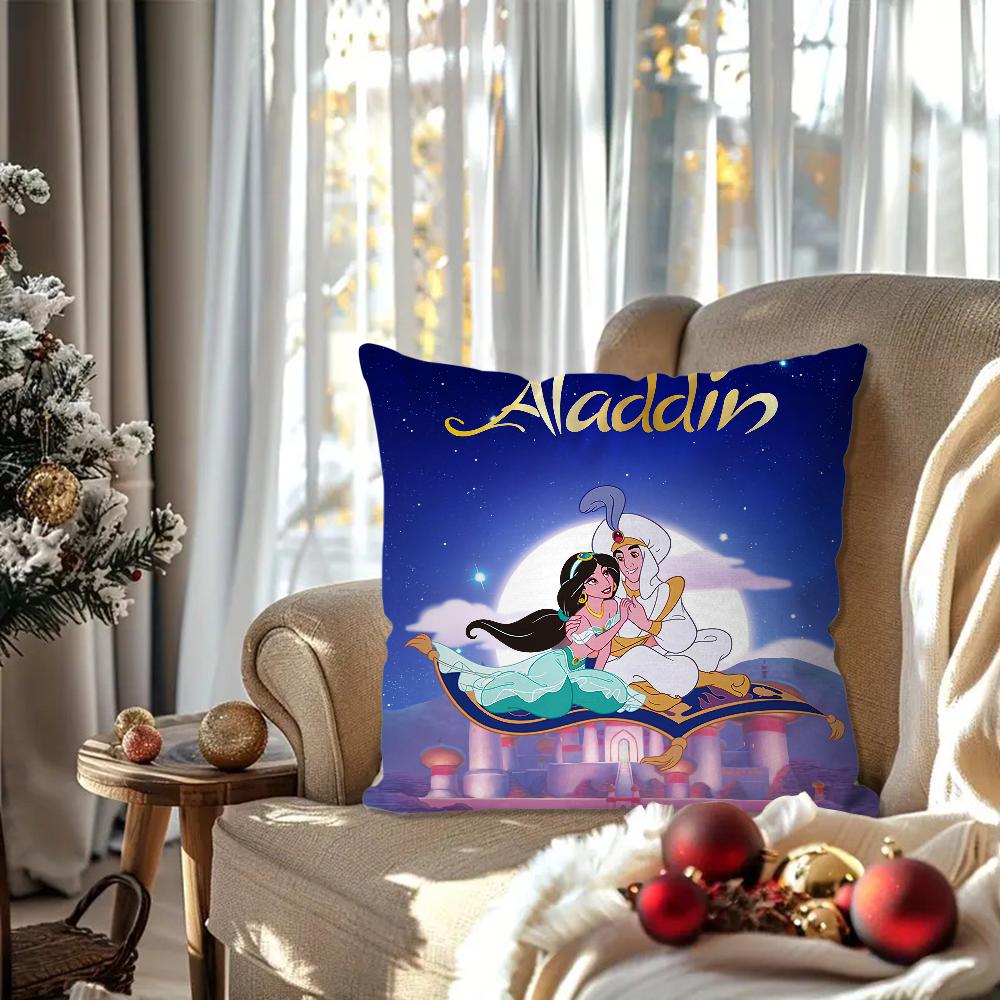 A-Aladdin Animated Fairy Tale Story Pillow Case Square Pillow Bedroom Sofa Leisure Comfort Car Living Room Home Decoration 40X40