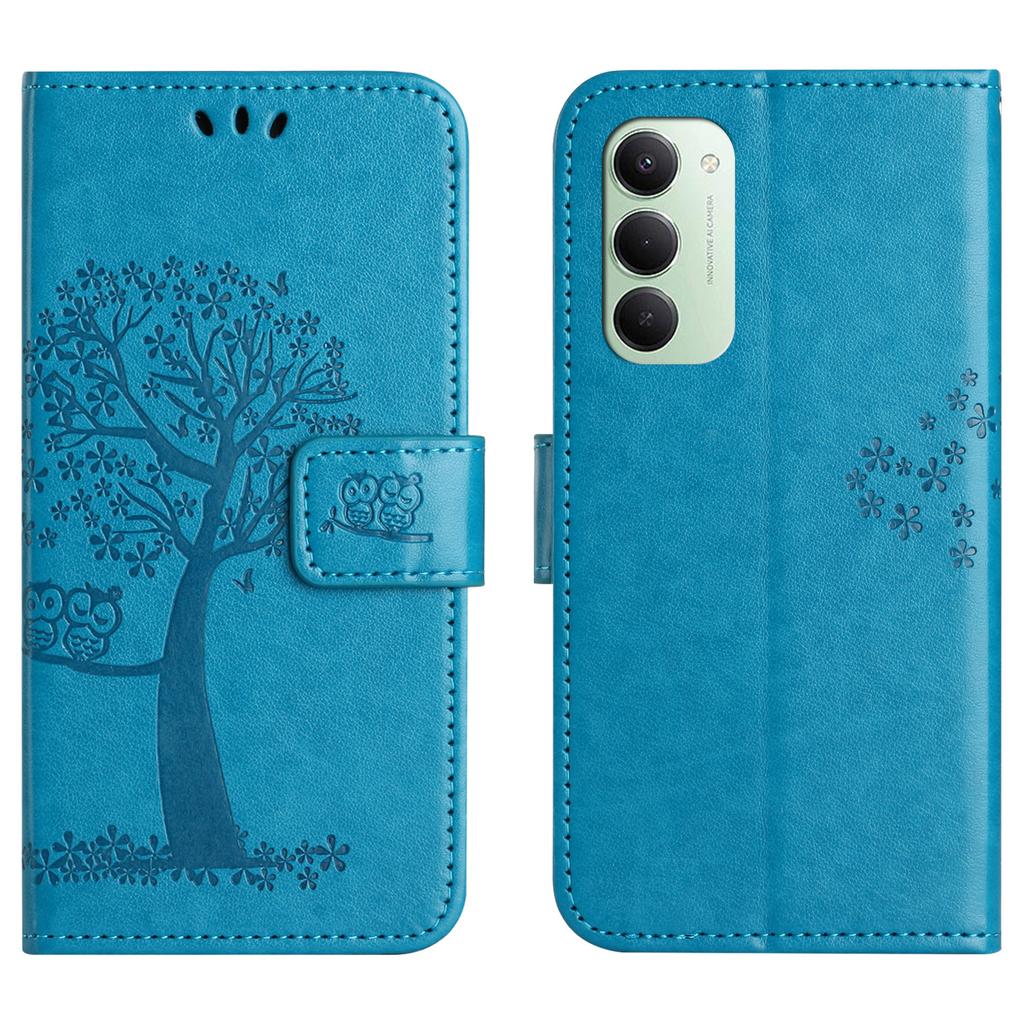 For Xiaomi Redmi 15 5G (Global) (169mm)/Poco M7 4G (169mm) Case PU Leather Owl Tree Imprinted Wallet Phone Cover with Strap