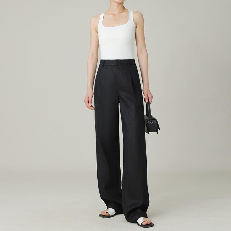 2026 Summer High-Waisted Wide-Leg Cotton Linen Pants White Casual Old Money Style Women