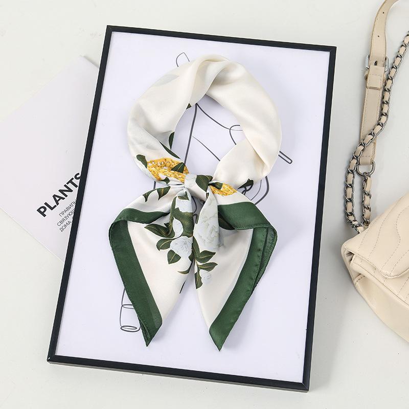71 Flower polka dot simulation silk scarf neck small square scarf Korean atmosphere sunscreen scarf advanced sense