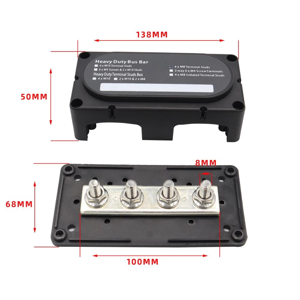 Bus Bar Box Board 300A 4 Terminal M8 Studs High Current Busbar Automobiles Maximum Connection Amplifier Power Case for Car RV
