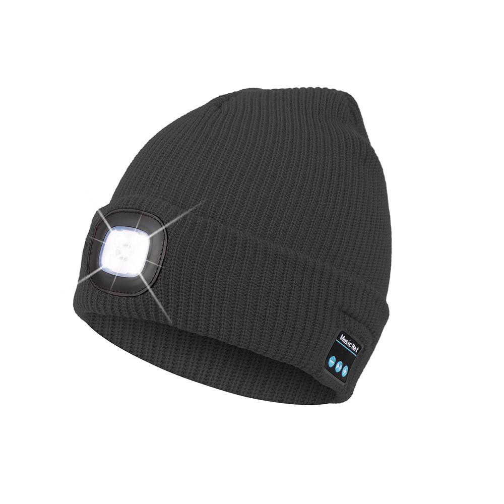 Outdoor Usb Rechargeable Bluetooth Knitted Beanie Hat With Music And Light Features For Winter Comfort