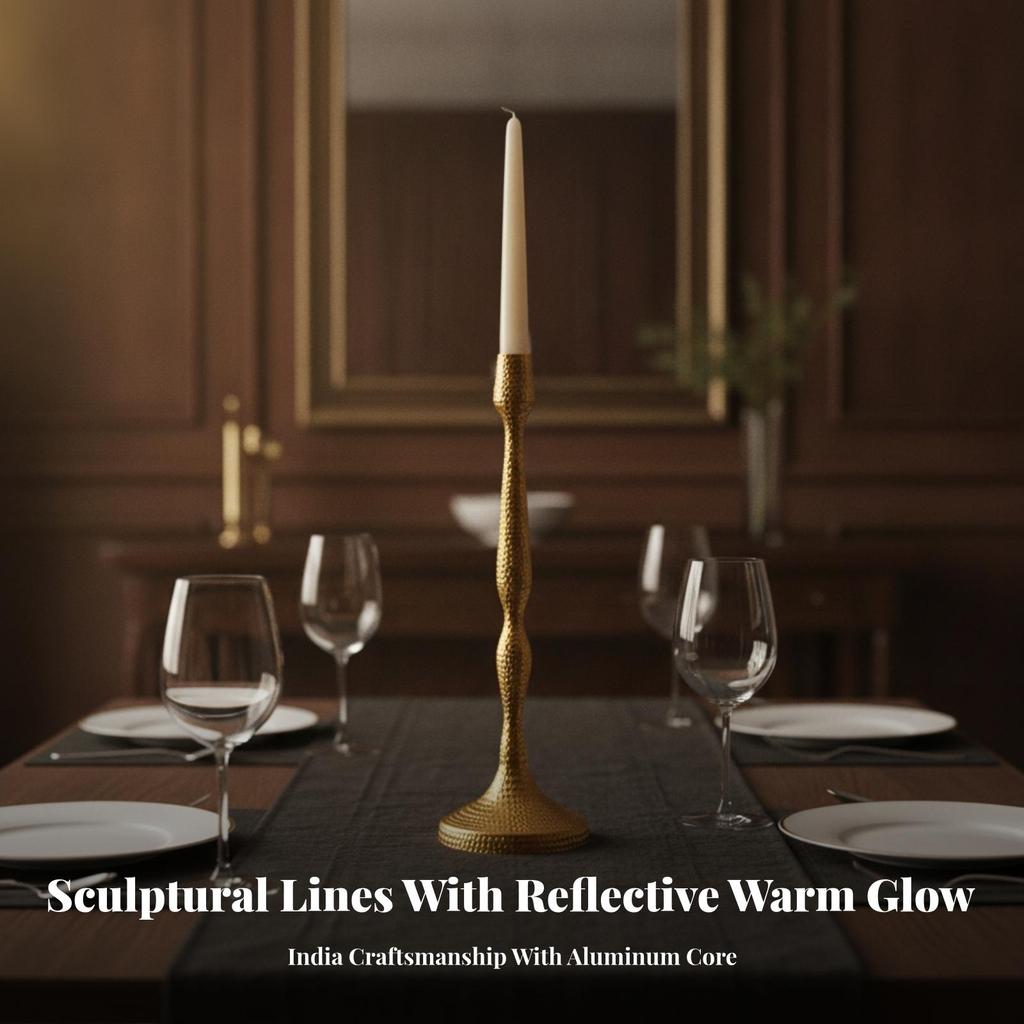 Aluminum Candlestick with Gold Electroplated Finish Stable for Entryway, Mantel