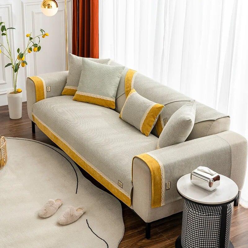 Linnen Bankhoes Vier Seizoenen Universeel Antislip Eenvoudig Modern Woonkamer Bankhoes Katoen Rugleuning Kussen Handdoeken Comfortabel 90x120cm 1pcs