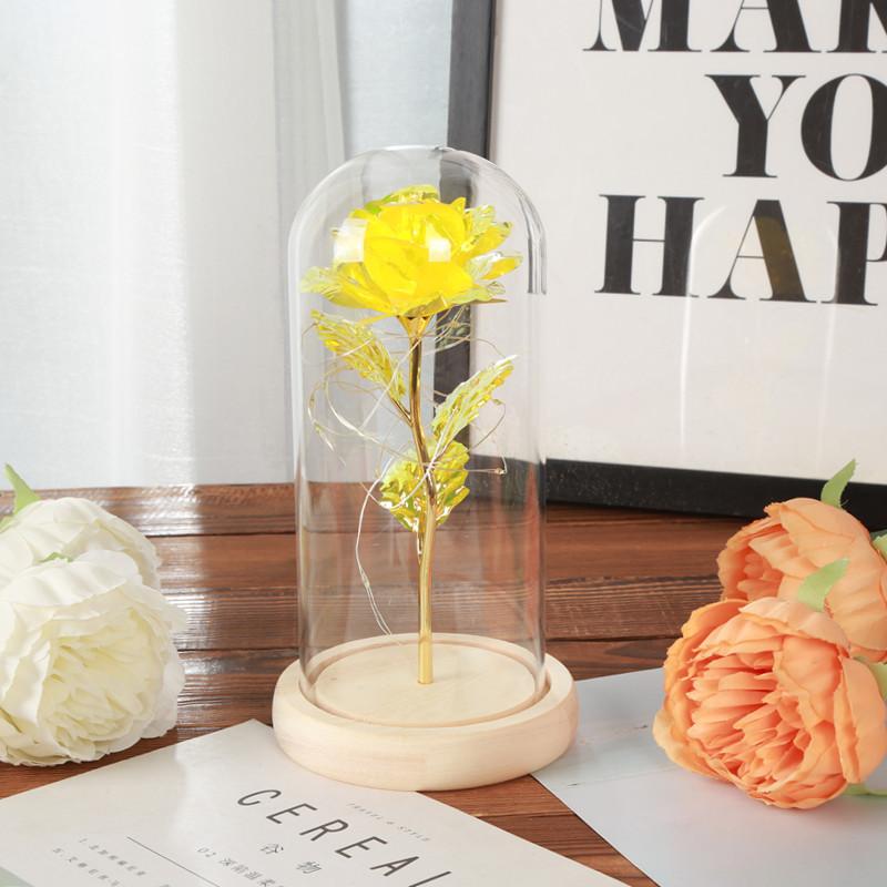 Gold Foil Rose Glass Cover Valentine's Day Immortal Flower Gift, Christmas Home Atmosphere Decoration Ornament
