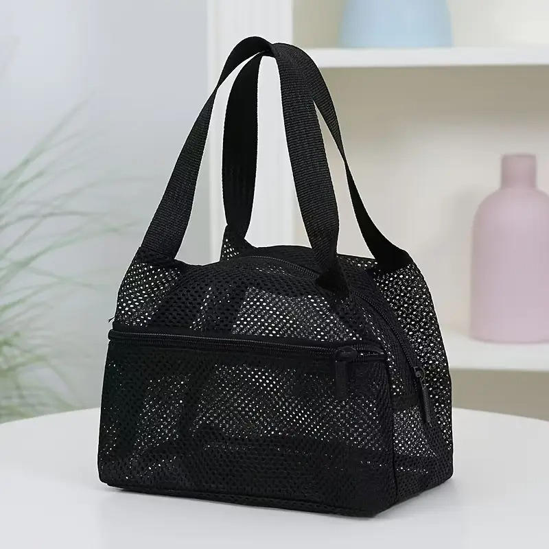 1Pcs Mesh Tote Bag Stylish Mesh Tote Bag Handbag Makeup Pouch Toiletry Bag Swim Storage Bag Suitable For Beach Vacation Cosmetic Bag