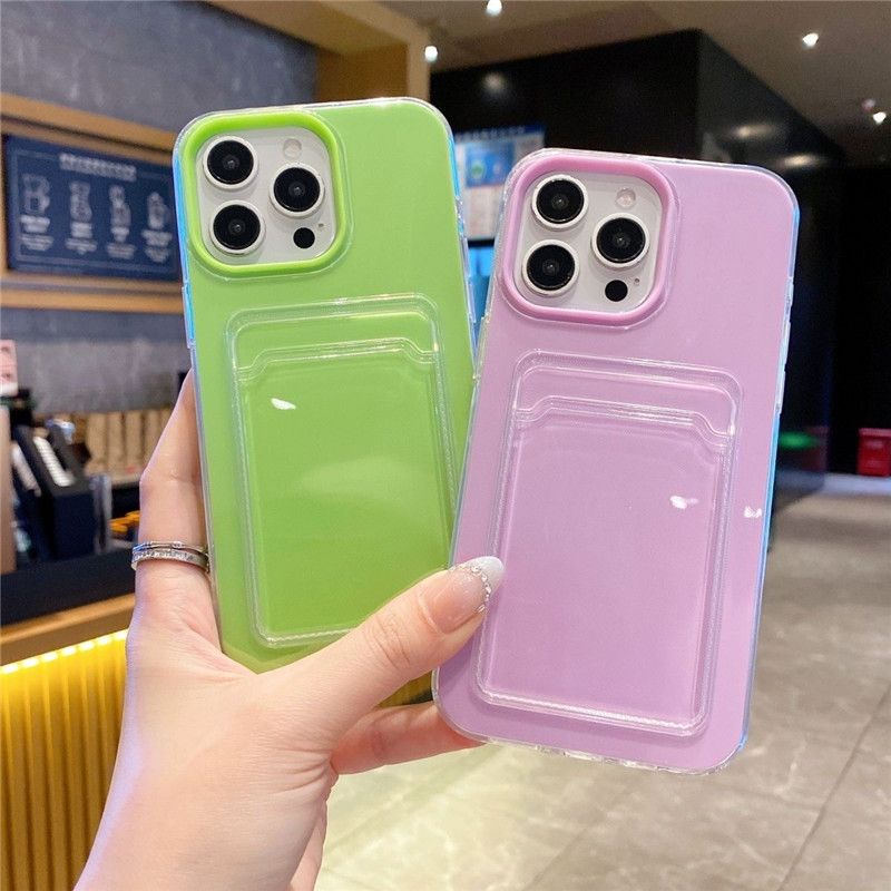 Luxury 2in1 Card Bag Candy Phone Case For iPhone 11 12 13 14 15 16 Pro Max TPU+PC Shockproof Bumper Back Cases Cover