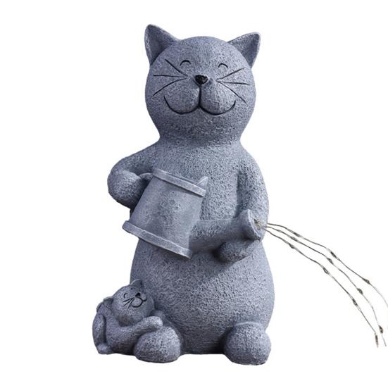 Solar Cat Statue Holding Lantern Waterproof Resin Light Garden Kitty Sculpture Outdoor Kitten