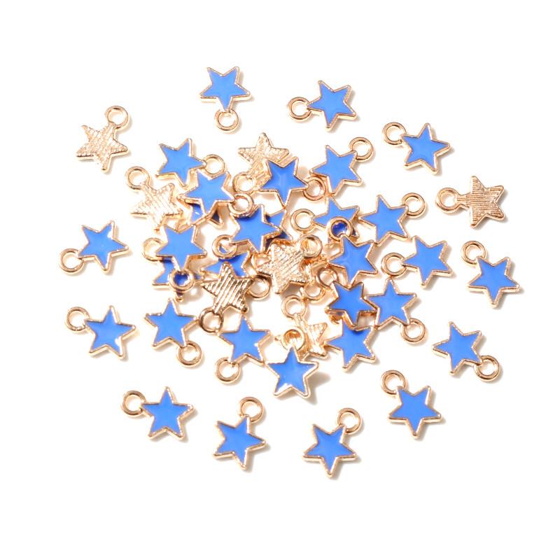50PCS 6*8mm 9 Color Alloy Metal Drop Oil Small Stars Charms KC Gold Pendant For DIY Bracelet Necklace Jewelry Making Findings