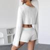Casual Knit Shorts Suits Women O Neck Long Sleeves Bandage Tops Sets Female 2026 Spring Summer Lady Beach Sets 2 Pieces